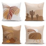 4'lü Renkli Zemin Üzerinde Yaprak Desenli Modern Yastık Kırlent Kılıf Seti Realhomes
