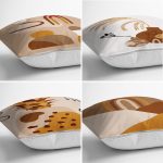 4'lü Renkli Zemin Üzerinde Onedraw Çizimli Yaprak Desenli Modern Yastık Kırlent Kılıf Seti Realhomes