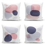 - Rh-K4luset438 - Realhomes  4'lü Beyaz Zemin Üzerinde Renkli Geometrik Desenli Modern Yastık Kırlent Kılıf Seti Realhomes