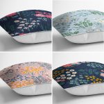 4'lü Rengarenk Zemin Üzerinde Çiçek Desenli Modern Yastık Kırlent Kılıf Seti Realhomes