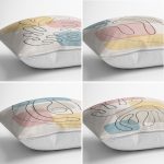 - Rh-K4luset440-1 - Realhomes 4'lü Renkli Zemin Üzerinde Onedraw Çizimli Modern Yastık Kırlent Kılıf Seti Realhomes