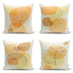 4'lü Renkli Zemin Üzerinde Onedraw Çizimli Modern Yastık Kırlent Kılıf Seti Realhomes