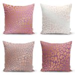 - Rh-K4luset443 - Realhomes 4'lü Renkli Zemin Üzerinde Gold Detaylı Modern Yastık Kırlent Kılıf Seti Realhomes