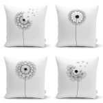 - Rh-K4luset446 - Realhomes 4'lü Beyaz Zemin Üzerinde Çiçek Desenli Modern Yastık Kırlent Kılıf Seti Realhomes