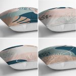 - Rh-K4luset451-1 - Realhomes 4'lü Renkli Zemin Üzerinde Onedraw Çizimli Yaprak Desenli Modern Yastık Kırlent Kılıf Seti Realhomes