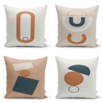 - Rh-K4luset452 - Realhomes 4'lü Renkli Zemin Üzerinde Onedraw Çizimli Modern Yastık Kırlent Kılıf Seti Realhomes