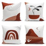 4'lü Beyaz Zemin Üzerinde Onedraw Çizimli  Modern Yastık Kırlent Kılıf Seti Realhomes