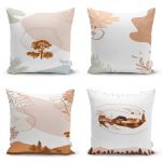 - Rh-K4luset456 - Realhomes 4'lü Beyaz Zemin Üzerinde Onedraw Çizimli Ağaç Desenli Modern Yastık Kırlent Kılıf Seti Realhomes