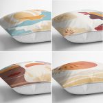 - Rh-K4luset457-1 - Realhomes 4'lü Renkli Zemin Üzerinde Onedraw Çizimli Afrika Kadın Desenli Modern Yastık Kırlent Kılıf Seti Realhomes