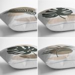 - Rh-K4luset458-1 - Realhomes 4'lü Renkli Zemin Üzerinde Onedraw Çizimli Yaprak Desenli Modern Yastık Kırlent Kılıf Seti Realhomes