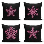 - Rh-K4luset460 - Realhomes 4'lü Siyah Zemin Üzerinde Renkli Kartanesi Desenli Modern Yastık Kırlent Kılıf Seti Realhomes