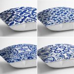 4'lü Beyaz Zemin Üzerinde Çini Desenli Modern Yastık Kırlent Kılıf Seti Realhomes