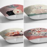 4'lü Renkli Zemin Üzerinde Onedraw Çizimli Vazo Desenli Modern Yastık Kırlent Kılıf Seti Realhomes