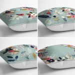 - Rh-K4luset463-1 - Realhomes  4'lü Rengarenk Zemin Üzerinde Çiçek Desenli Modern Yastık Kırlent Kılıf Seti Realhomes