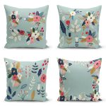 - Rh-K4luset463 - Realhomes  4'lü Rengarenk Zemin Üzerinde Çiçek Desenli Modern Yastık Kırlent Kılıf Seti Realhomes