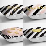 - Rh-K4luset561-1 - Realhomes 4'lü Beyaz Zemin Üzerinde Gold Detaylı Yazılı Modern Yastık Kırlent Kılıf Seti Realhomes