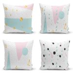 4'lü Beyaz Zemin Üzerinde Siyah Puantiyeli Modern Yastık Kırlent Kılıf Seti Realhomes