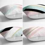 4'lü Beyaz Zemin Üzerinde Gold Detaylı Geometrik Desenli Modern Yastık Kırlent Kılıf Seti Realhomes