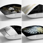 - Rh-K4luset564-1 - Realhomes 4'lü Siyah Zemin Üzerinde Gold Detaylı Modern Yastık Kırlent Kılıf Seti Realhomes