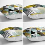 - Rh-K4luset565-1 - Realhomes  4'lü Beyaz Zemin Üzerinde Geometrik Desenli Modern Yastık Kırlent Kılıf Seti Realhomes