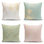 - Rh-K4luset567 - Realhomes 4'lü Renkli Zemin Üzerinde Gold Detaylı Mermer Desenli Modern Yastık Kırlent Kılıf Seti Realhomes