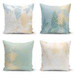 - Rh-K4luset569 - Realhomes 4'lü Renkli Zemin Üzerinde Gold Detaylı Mermer Desenli Modern Yastık Kırlent Kılıf Seti Realhomes