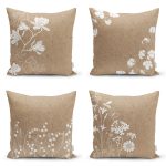- Rh-K4luset573 - Realhomes 4'lü Rengarenk Zemin Üzerinde Beyaz Çiçek Desenli Modern Yastık Kırlent Kılıf Seti Realhomes
