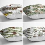 4'lü Yılbaşı Temalı Kozalak Ve Yapraklı Kombin Dijital Baskılı Modern Yastık Kırlent Kılıfı Realhomes