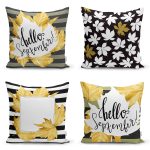 - Rh-K4luset575 - Realhomes 4'lü Beyaz Zemin Üzerinde Sonbahar Temalı Modern Yastık Kırlent Kılıf Seti Realhomes