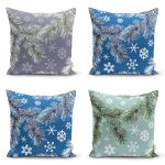 - Rh-K4luset576 - Realhomes 4'lü Renkli Zemin Üzerinde Kartanesi Desenli Modern Yastık Kırlent Kılıf Seti Realhomes