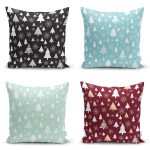 4'lü Renkli Zemin Üzerinde Çamağacı Desenli Modern Yastık Kırlent Kılıf Seti Realhomes