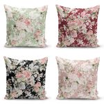 4'lü Rengarenk Zemin Üzerinde Çiçek Desenli Modern Yastık Kırlent Kılıf Seti Realhomes