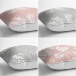 - Rh-K4luset580-1 - Realhomes 4'lü Renkli Zemin Üzerinde Yaprak Desenli Modern Yastık Kırlent Kılıf Seti Realhomes