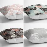 4'lü Renkli Zemin Üzerinde Yaprak Desenli Modern Yastık Kırlent Kılıf Seti Realhomes