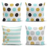 - Rh-K4luset582 - Realhomes 4'lü Beyaz Zemin Üzerinde Gold Detaylı Geometrik Desenli Modern Yastık Kırlent Kılıf Seti Realhomes