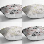 4'lü Renkli Zemin Üzerinde Yaprak Desenli Modern Yastık Kırlent Kılıf Seti Realhomes