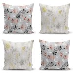 4'lü Renkli Zemin Üzerinde Yaprak Desenli Modern Yastık Kırlent Kılıf Seti Realhomes