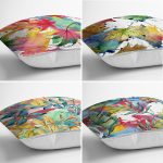 - Rh-K4luset586-1 - Realhomes  4'lü Beyaz Zemin Üzerinde Renkli Sonbahar Yaprak Desenli Modern Yastık Kırlent Kılıf Seti Realhomes