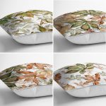 - Rh-K4luset587-1 - Realhomes 4'lü Beyaz Zemin Üzerinde Sonbahar Yaprağı Desenli Modern Yastık Kırlent Kılıf Seti Realhomes