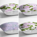 - Rh-K4luset588-1 - Realhomes 4'lü Renkli Zemin Üzerinde Ortanca Çiçeği Desenli Modern Yastık Kırlent Kılıf Seti Realhomes