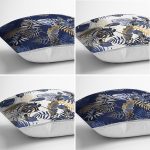 - Rh-K4luset589-1 - Realhomes  4'lü Renkli Zemin Üzerinde Gold Detaylı Yaprak Desenli Modern Yastık Kırlent Kılıf Seti Realhomes