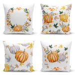 - Rh-K4luset590 - Realhomes 4'lü Kabak Desen Dijital Baskılı Modern Yastık Kırlent Kılıfı Realhomes