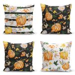 4'lü Kabak Motifli Dijital Baskılı Dekoratif Yastık Kırlent Kılıfı Realhomes