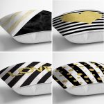 - Rh-K4luset593-1 - Realhomes 4'lü Beyaz Zemin Üzerinde Gold Detaylı Geometrik Desenli Modern Yastık Kırlent Kılıf Seti Realhomes