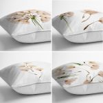 - Rh-K4luset595-1 - Realhomes 4'lü Beyaz Zemin Üzerinde Çiçek Desenli Modern Yastık Kırlent Kılıf Seti Realhomes