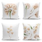 - Rh-K4luset595 - Realhomes 4'lü Beyaz Zemin Üzerinde Çiçek Desenli Modern Yastık Kırlent Kılıf Seti Realhomes