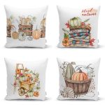 4'lü Sepetli Kabak Konsept Dijital Baskılı Modern Yastık Kırlent Kılıfı  Realhomes