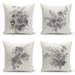 4'lü Renkli Zemin Üzerinde Yaprak Desenli Modern Yastık Kırlent Kılıf Seti Realhomes