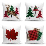 4'lü Ekose Modelli Çam Ağacı Yılbaşı Kombin Modern Yastık Kırlent Kılıfı Realhomes
