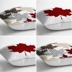 - Rh-K4luset601-1 - Realhomes 4'lü Yaprak Tasarımlı Ekoseli Yılbaşı Konsept Modern Yastık Kırlent Kılıfı Realhomes